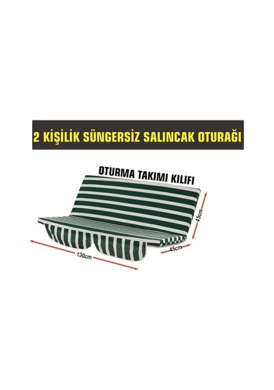 Viphomeconcept 2 Kişilik Salıncak Oturağı (Yeşil-Beyaz)-(Süngersiz Tentesiz) Yeşil