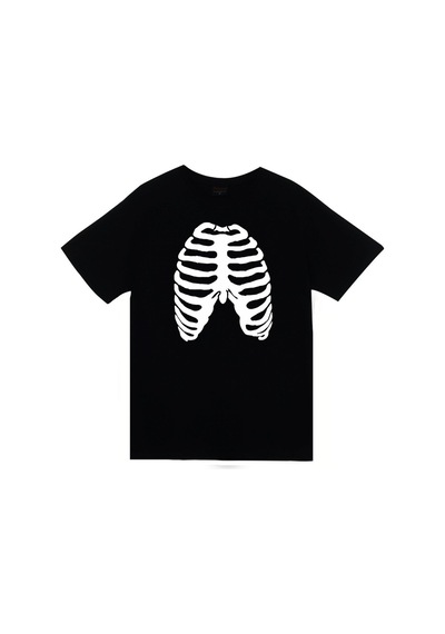 Kemik Baskılı Unisex %100 Pamuk Siyah T-shirt SIYAH