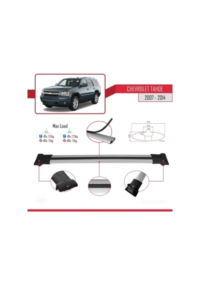 Chevrolet Tahoe 2007-2014 Arası İle Uyumlu Fly Model Ara Atkı Tavan Barı Gri