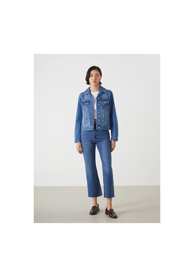 LC Waikiki Gomlek Yaka Kadin Jean Ceket Mıd Indıgo Rodeo