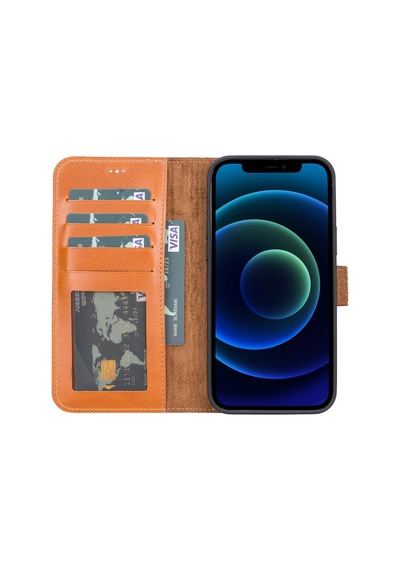 Plm Apple İphone 13 Pro Max Uyumlu Deri Cüzdanlı Kılıf Rst2ef Taba Acı Kahverengi