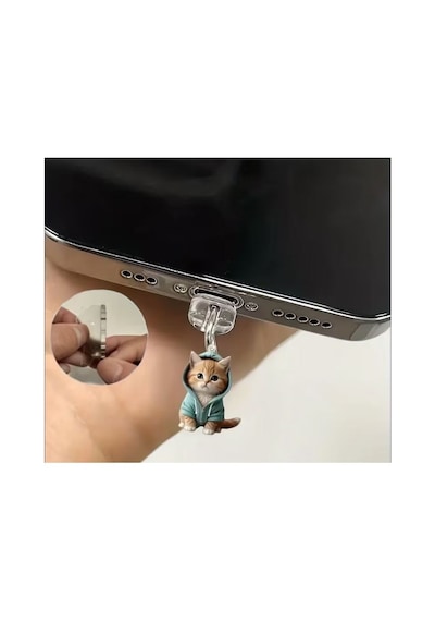 Aleylife 2d Telefon Charm Androıd Type-c Toz Koruması - Sevimli Kedi
