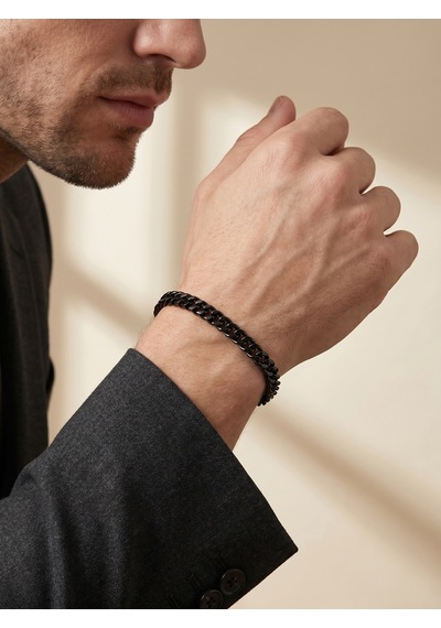 Flat Mariner Çelik Zincir 6mm Erkek Hediye Bileklik 01851 Siyah