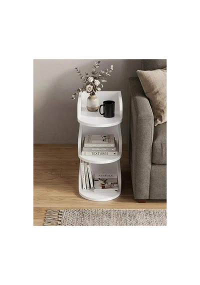 Modern 3 Katlı Kitaplıklı Yan Sehpa Beyaz