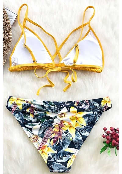 Angelsin Baskılı Üstü Sarı Bikini Takım