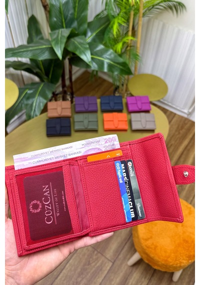 Premium Gift Rose Box - Lily Kırmızı Hakiki Deri Kadın Cüzdan Kırmızı Gül Kutusu Rose