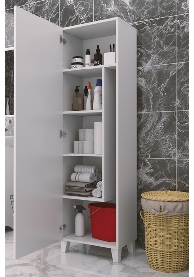 Çok Amaçlı Kapaklı Banyo Dolabı - Yüksek Raflı, Dar Alanlara Uyumlu Depolama Dolabı - Beyaz - 54cm Çok Amaçlı Kapaklı Banyo Dolabı - Yüksek Raflı, Dar Alanlara Uyumlu Depolama Dolabı - Beyaz - 54cm