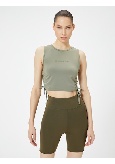 Koton Yanları Bağlamalı Yarım Atlet Bisiklet Yaka Baskı Detaylı Slim Fit Haki 4sak30036nk Koton Yanları Bağlamalı Yarım Atlet Bisiklet Yaka Baskı Detaylı Slim Fit Haki 4sak30036nk