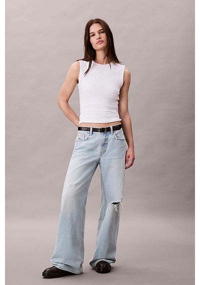 Calvin Klein Kadın Regular Kalıp Nervürlü T-shirt - Beyaz Brilliant White