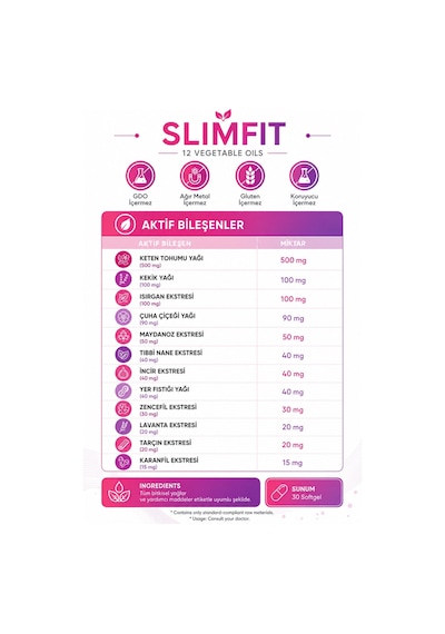 Helovit Slimfit 1300 Mg 12 Bitkisel Yağ İçeren Takviye Ve Yağ Yakım Desteği 30 Softjel
