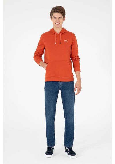 U.S. Polo Assn. Erkek Kapüşonlu Kiremit Basic Şardonlu Sweatshirt 50295176-VR031