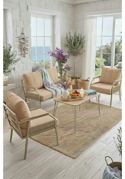 Ard & Garden Daisy Makrome Örgülü 211 Masalı Bej Balkon & Bahçe Mobilyası Seti Balkon Takımı Bej