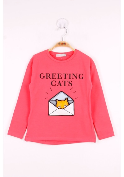 Toontoy Kids Toontoy Kız Çocuk Kedi Baskılı T-shirt Nar Çiçeği