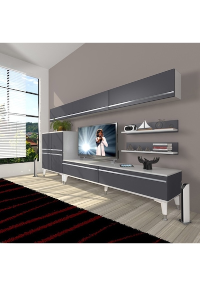 Decoraktiv Eko 8 Mdf Std Silver Tv Ünitesi Tv Sehpası Beyaz - Antrasit