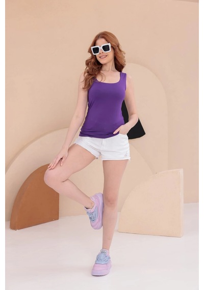 Bbbutikbasic Kare Yaka Esnek Atlet Bluz Hkn34 Mor