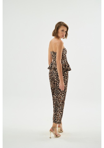 Sagaza Studio Ss6063 Leopar Desenli Straplez Bluz Çok Renkli