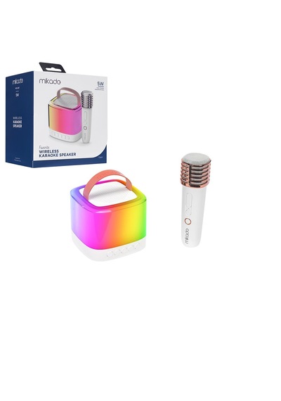 Beyaz Karaoke Mikrofonlu Wireless Hoparlör - Speaker Işıklı Usb Şarjlı Bt - Tf Card - Aux 5w