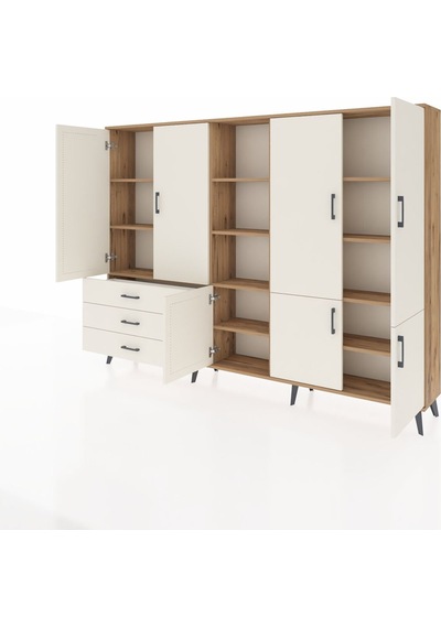 Arges Dolap 11 Raflı 3 Çekmeceli 7 Kapaklı 220x30x163 Çam-aytaşı Çam-aytaşı