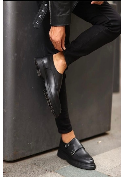 Lofer Erkek Deri Eva Tabanlı Tokalı Klasik Loafer Siyah
