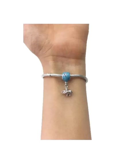 Fil Ve Mavi Balon Pandora Bilek İçin Gümüş Charm Mavi