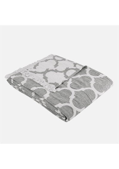 Damask Design Çift Taraflı Jakarlı Keten Pamuk Dokuma Battal Boy( Antrasit-240X260 Cm Antrasit