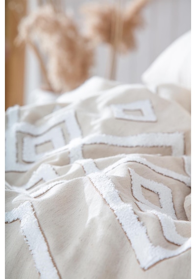 Ecocotton Talya Krem/bej Çift Kişilik %100 Organik Pamuk Keten Panç Nakışlı Nevresim Takımı Krem - Bej