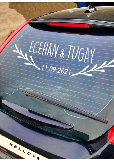 Gelin Arabası Sticker Süs Dekoratif İsim Ve Tarih Yazılı Özel Etiket 001
