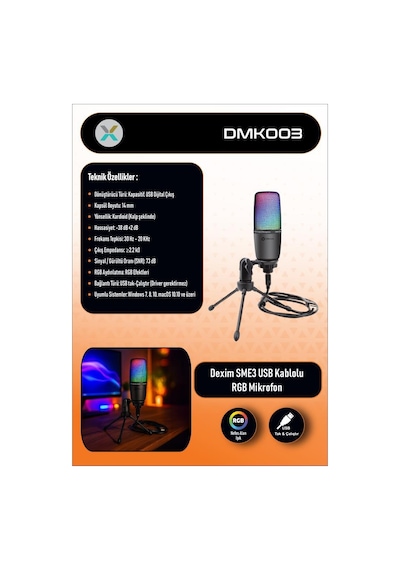 Dexim DMK003 RGB Tripodlu PC/PS5 Uyumlu Siyah Oyuncu ve Yayıncı Mikrofonu