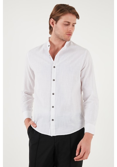 Buratti Keten Görünümlü Pamuklu Regular Fit Hakim Yaka Erkek Gömlek Cf25S112637 Beyaz