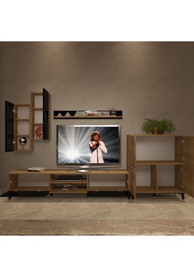 Decoraktiv Eko 6 Mdf Dvd Gold Tv Ünitesi Tv Sehpası Pera - Siyah