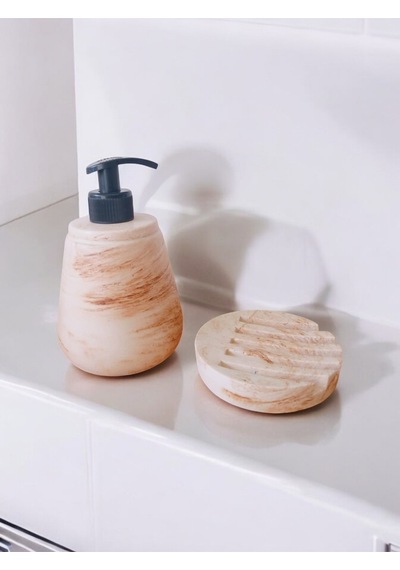 Marble Bej Serisi Sıvı Ve Katı Sabunluk Seti Gri