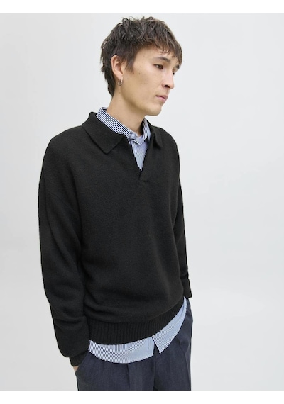 Jack & Jones Jjsoho Ollıe Knıt Splıt Neck Ln Yakalı Kazak Siyah