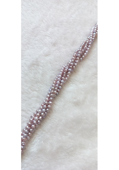 Pastel Pembe Lavanta Kum İnci Kolye 3-4 Mm 5 Dizi 35 Cm İnce Klipssiz Mor