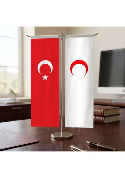 Kızılay Bayrağı Ve Türk Bayrağı Kırlangıç T Tipi Masa Bayrak Takımı Diğer