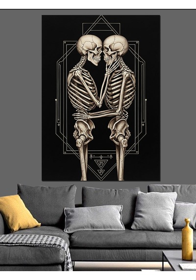 Ahşap Tablo Öpüşen İskeletler Aşk Sonsuz İnsan Figürlü Tablolar