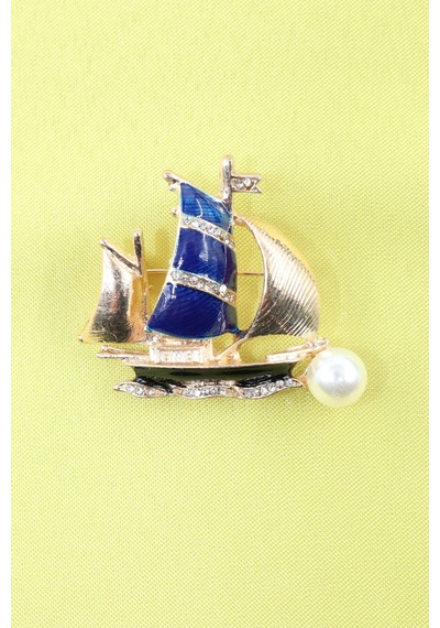 Gemi Broş. Yaka İğnesi Broş. Taşlı Tasarım İncili Gemi Broş. Kadın Broş. Erkek Broş. Broş. Unisex Gold