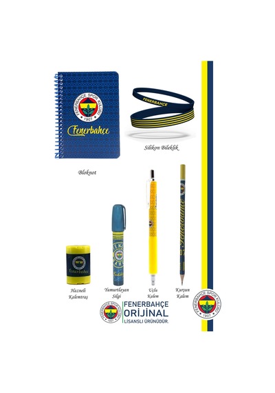 Fenerbahçe Orijinal Lisanslı Kalem Bileklik Bloknot Kalemtraş Silgi Hediyelik Set Lacivert 006 Lacivert