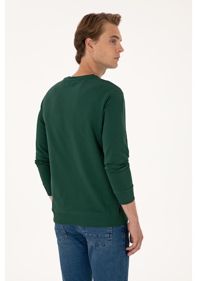 U.S. Polo Assn.  Erkek Regular Fit Bisiklet Yaka Koyu Yeşil İnce Basic Sweatshirt 50313743-VR079
