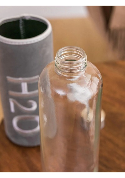 H2o Peluş Kılıflı Cam Matara 600 Ml Gri