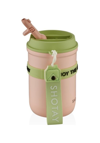 Shotay Strow Çelik Termos Mug 410ml Pembe Pembe