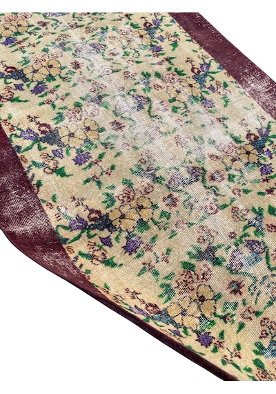 El Dokuması Vintage Eskitme 110x205 Mor Krem İnce Halı Mor
