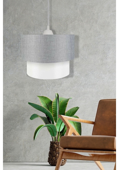 Kumaş Gri Beyaz Pasta Retro Modern Avize Sarkıt Çap 30 Cm Pav64 Gri