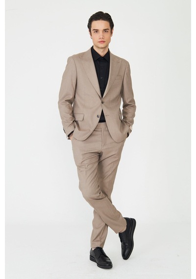 Bej Klasik Yaka Slim Fit Modern Erkek Takım Elbise Bej