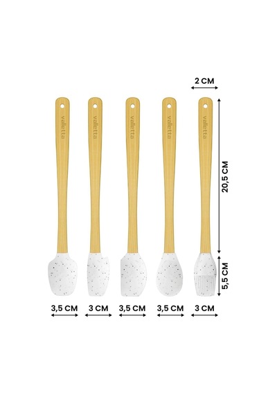 Indigo 5'li Beyaz Noktalı Bambu Silikon Spatula Seti Uzun 26 Cm Diğer