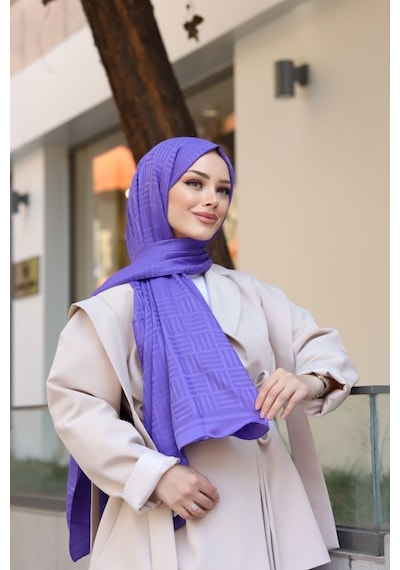 Sahtan Kibrit Desen Pamuk Jakar Şal Mor