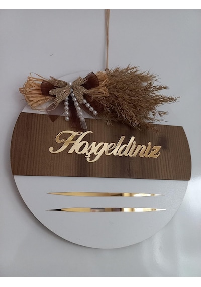 Hoşgeldiniz Yazılı Aynalı Pleksi Ahşap Kapı Süsü Beyazkahve Çok Renkli