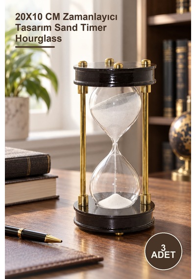 3 Adet Pirinç Kum Saati 20x10 Cm Zamanlayıcı Tasarım Sand Timer Hourglass 1