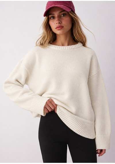 Maison Velora Kadın Bej Bisiklet Yaka Oversize Basic Triko Kazak Taş 923600247 Taş