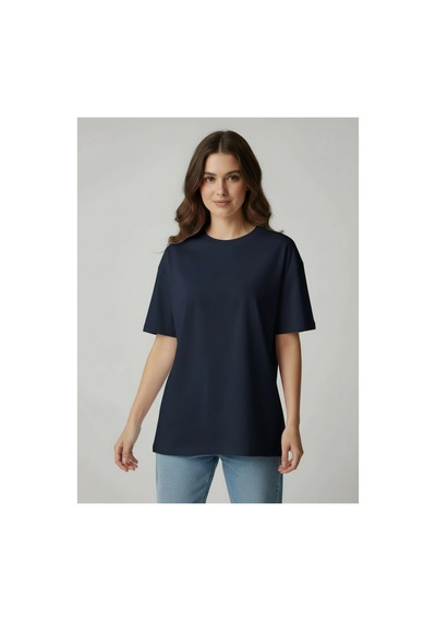 Lyvean Bisiklet Yaka Oversıze Kısa Kollu Tshirt Lacivert