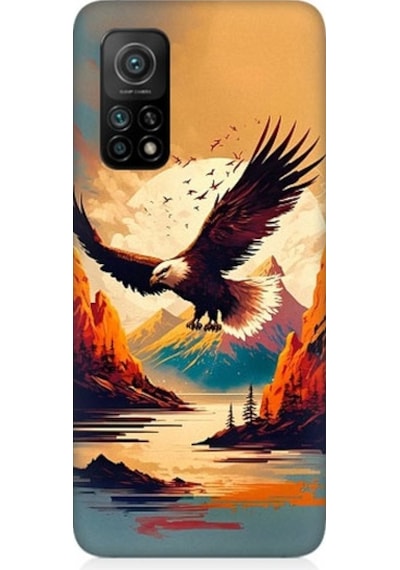Xiaomi Mi 10t Uyumlu Uçan Siyah Beyaz Kartal Desenli Silikon Kılıf